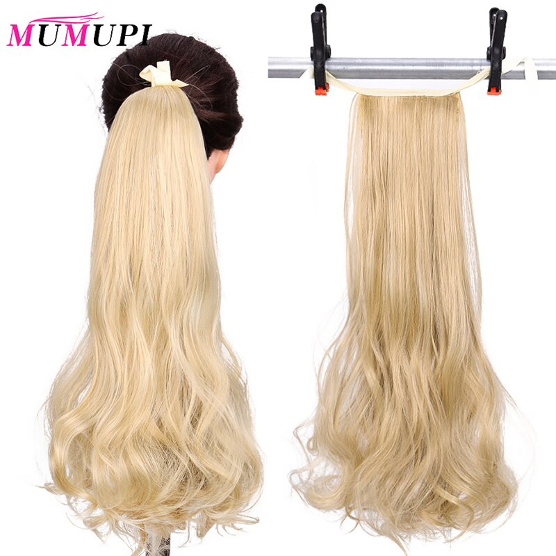 MUMUPI Lange Krullend Clip In Staart Valse Haar Paardenstaart Haarstukje met Haarspelden Synthetische Pony Tail Extensions