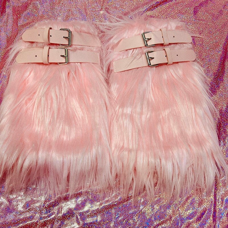 Harajuku giapponese ragazze inverno moda donna scaldamuscoli pelosi calzini Y2K PU fibbia in metallo coprigambe caldi chic Streetwear: Colore rosa