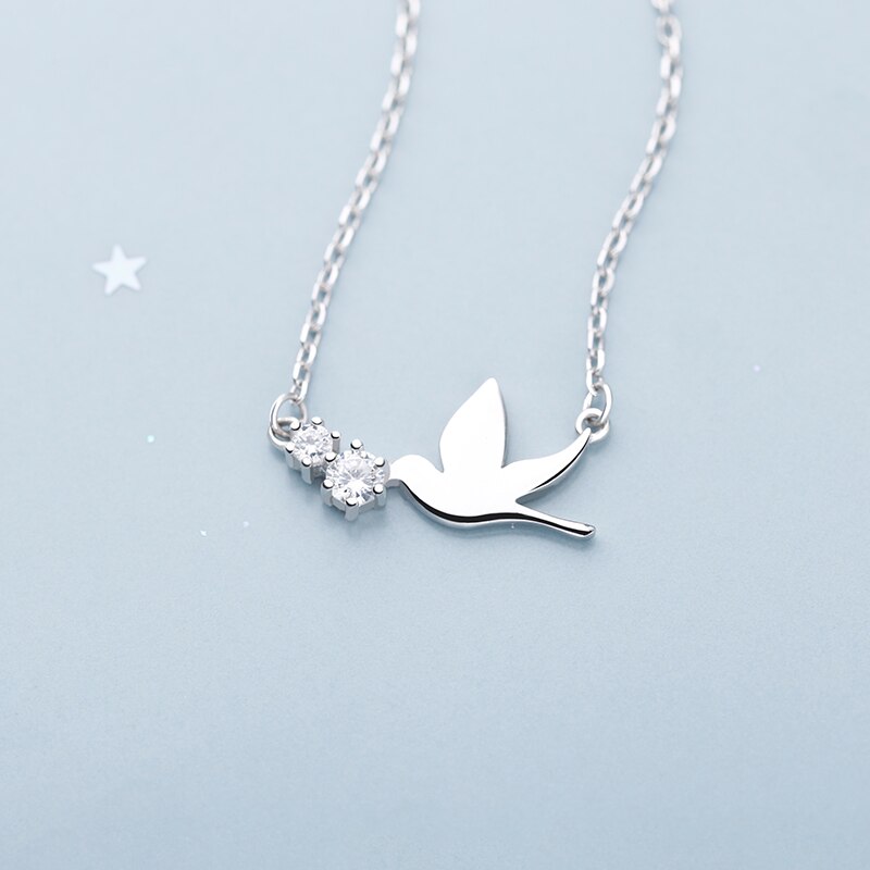 Collar de cadena con Circonia cúbica para mujer y niña, Gargantilla, Plata de Ley 925, paloma blanca de la paz, joyería SN2450