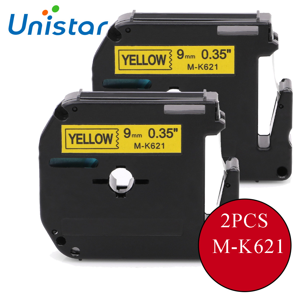 Cintas de etiquetas UNISTAR 2 uds compatibles con Brother M cinta para hermano p-touch etiquetas negras impresas en amarillo 9mm M-K621 MK621 MK 621