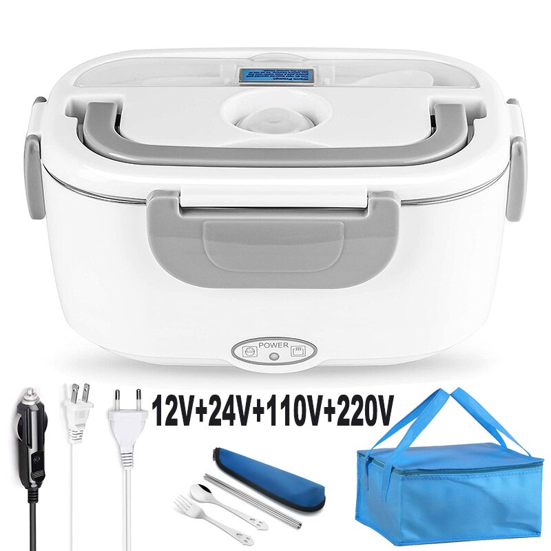 Fiambrera eléctrica de acero inoxidable 2 en 1, 110V, 220V, 12V y 24V, calentador de comida escolar para oficina y coche, conjunto de caja Bento