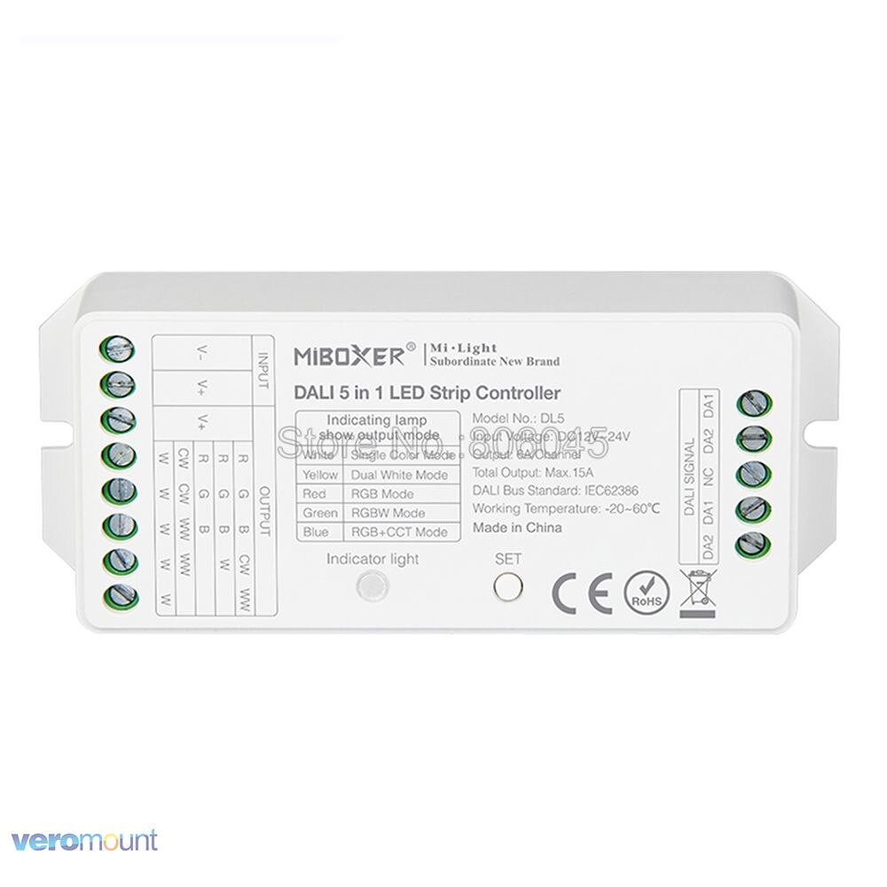 MiBOXER DC12-24V DL5 mando a distancia DALI IEC62386 señal de 180W/12V 360W/24V 5 en 1 atenuación/RGB/RGBW/RGBWW/AAC controlador de tira LED