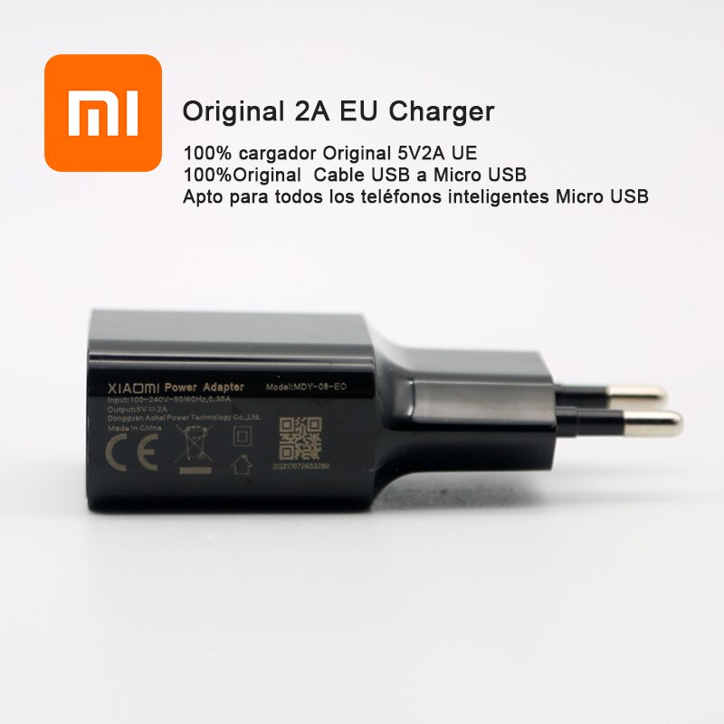 Carregador usb original xiaomi 5v2a, cabo adaptador de carregamento rápido para redmi 4 4a 4x 5 3s note 3 4 4x 5 6xiao mi 4 note7pro: Black EU Charger