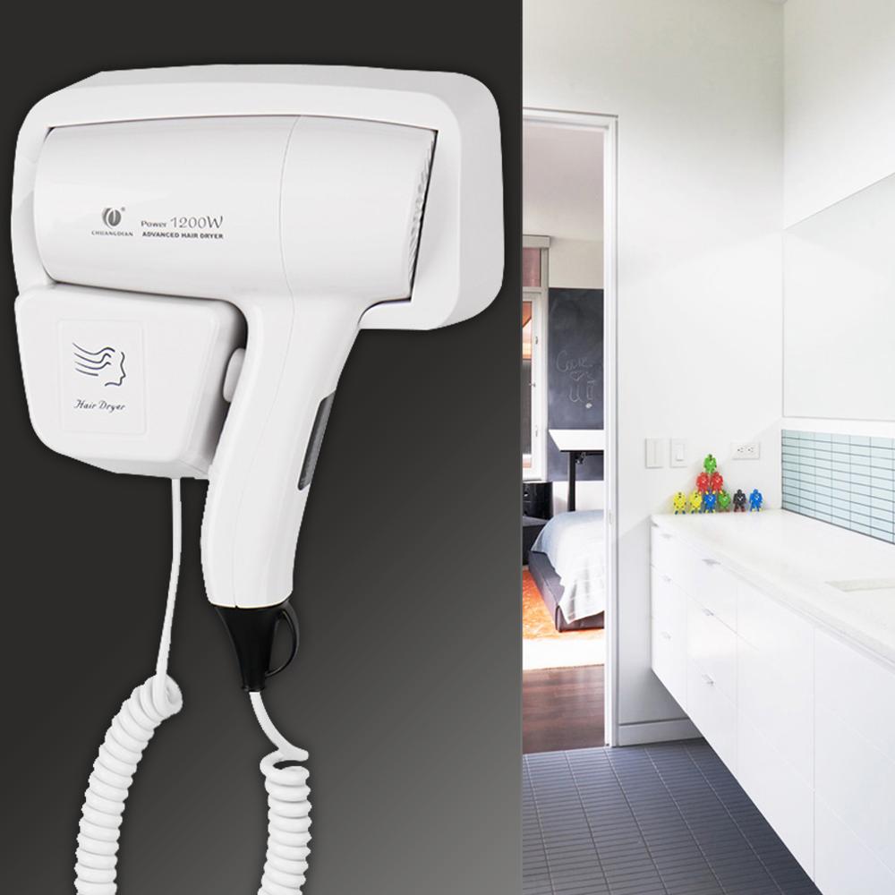 Secador Home Hotel Bath Wall Mount Thermostatic Electric Hair Dryer Blower Hairdryer Hairblower White ABS 1200W 220V