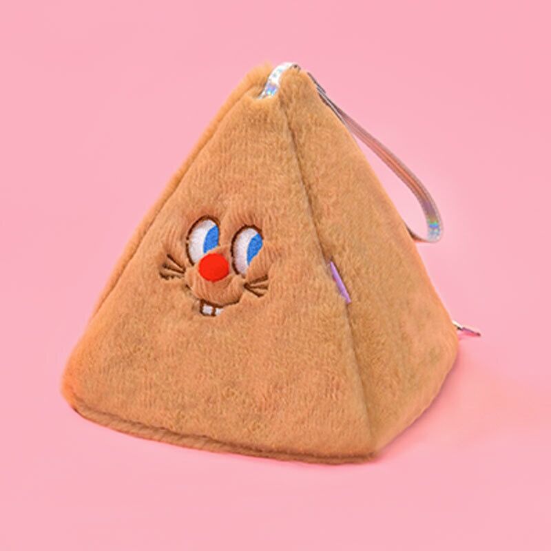 Bentoy Milkjo Flannel Soft Coin Purse Girls Triangle Wrist Strap Handbag Women Cute Funny Face Coin Purse Lady Make up Bag Case: Brown