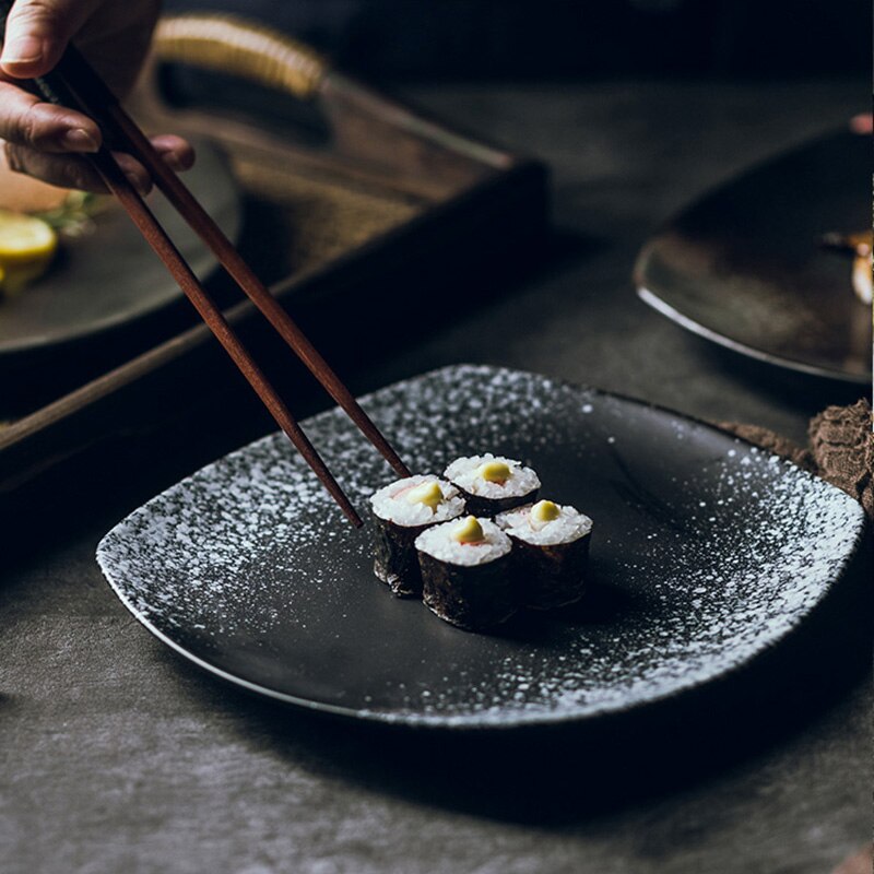 FANCITY Four ceramic plates, color glazed flat plate, dish plate, breakfast plate, personality porcelain plate.