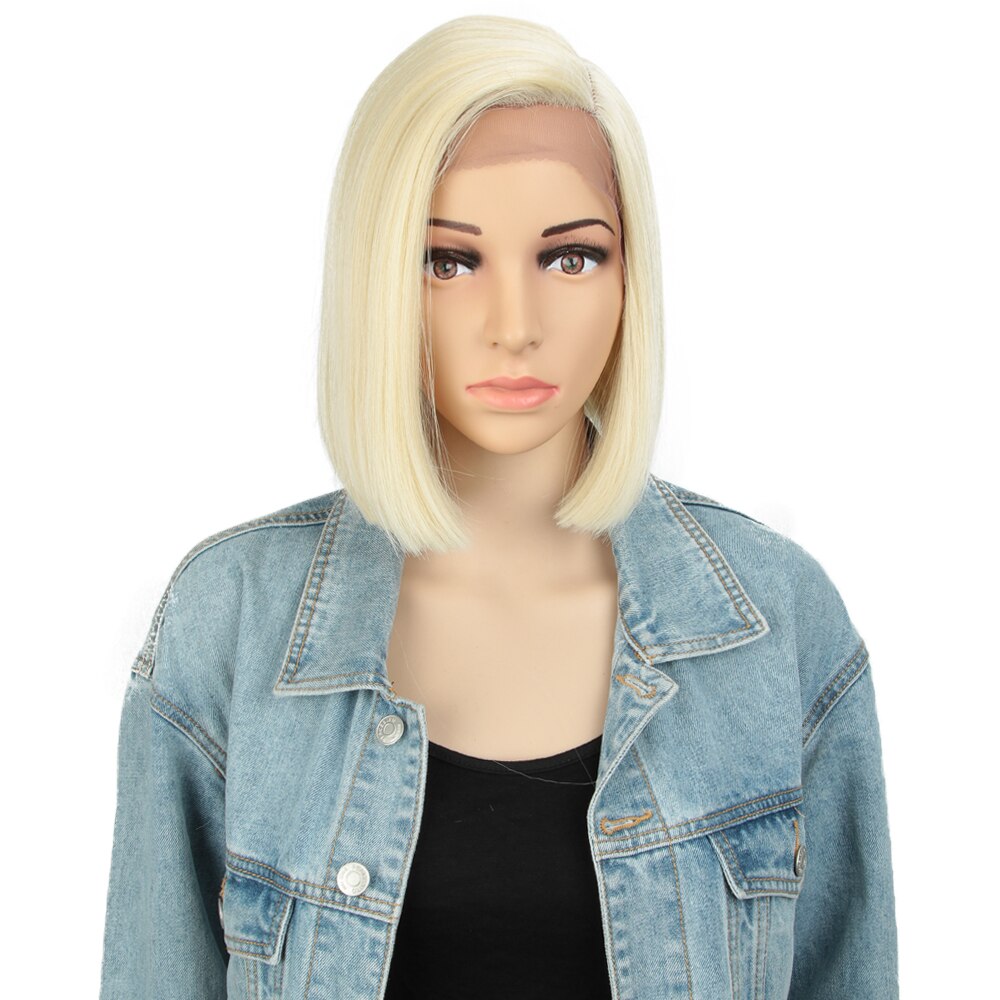 Bella Korte Pruik Bob Lace Pruik Synthetische 10 Inch Omber Blonde 613 Bruin Rood Bob Steil Haar Zijscheiding Pruiken voor Vrouw Cosplay: 613