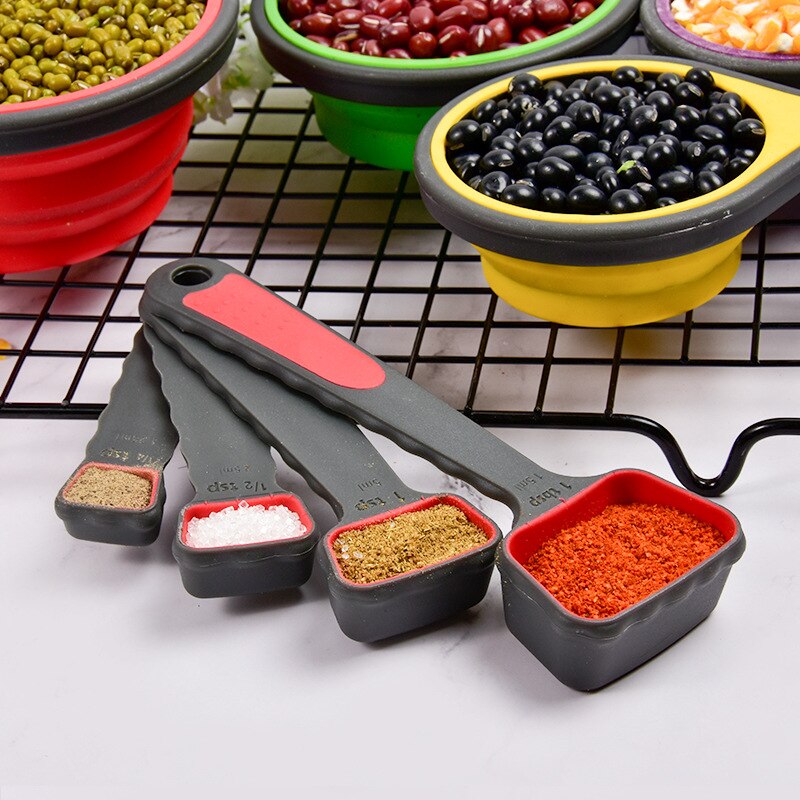 8-piece folding measuring cup measuring spoon kitchen silicone measuring cup set household measuring spoon baking supplies