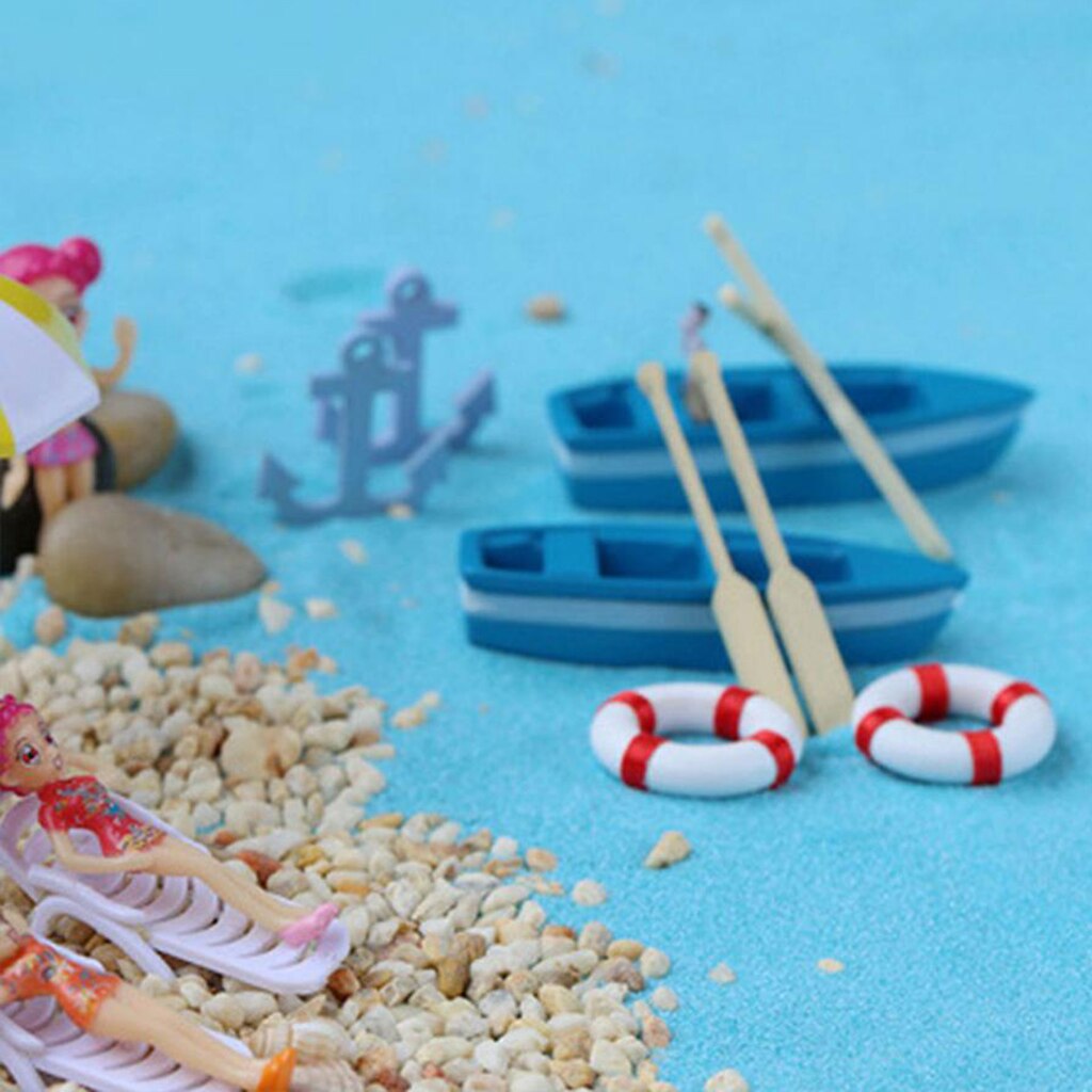 DIY Resin Model Small Blue Boat Figure with Paddles for DIY Layout Scenery Microlandschaft Decoration Ornament Crafts Sand Toys