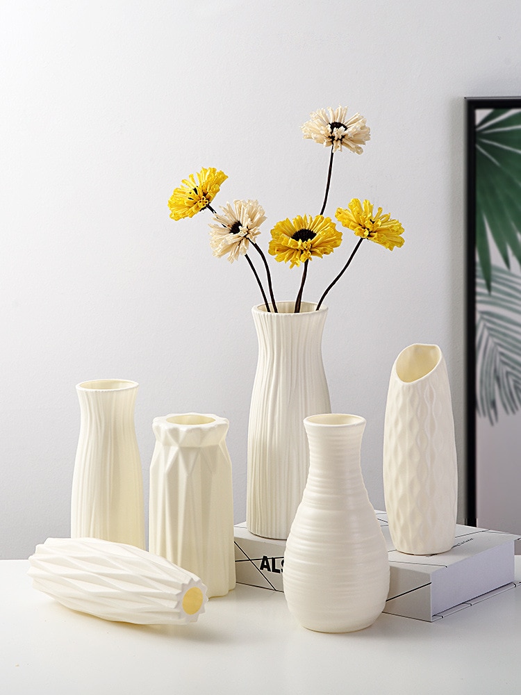 Plastic Bloem Vaas Decoratie Thuis Witte Vazen Imitatie Keramische Vaas Bloempot Decoratie Nordic Stijl Mand Zonder Bloem