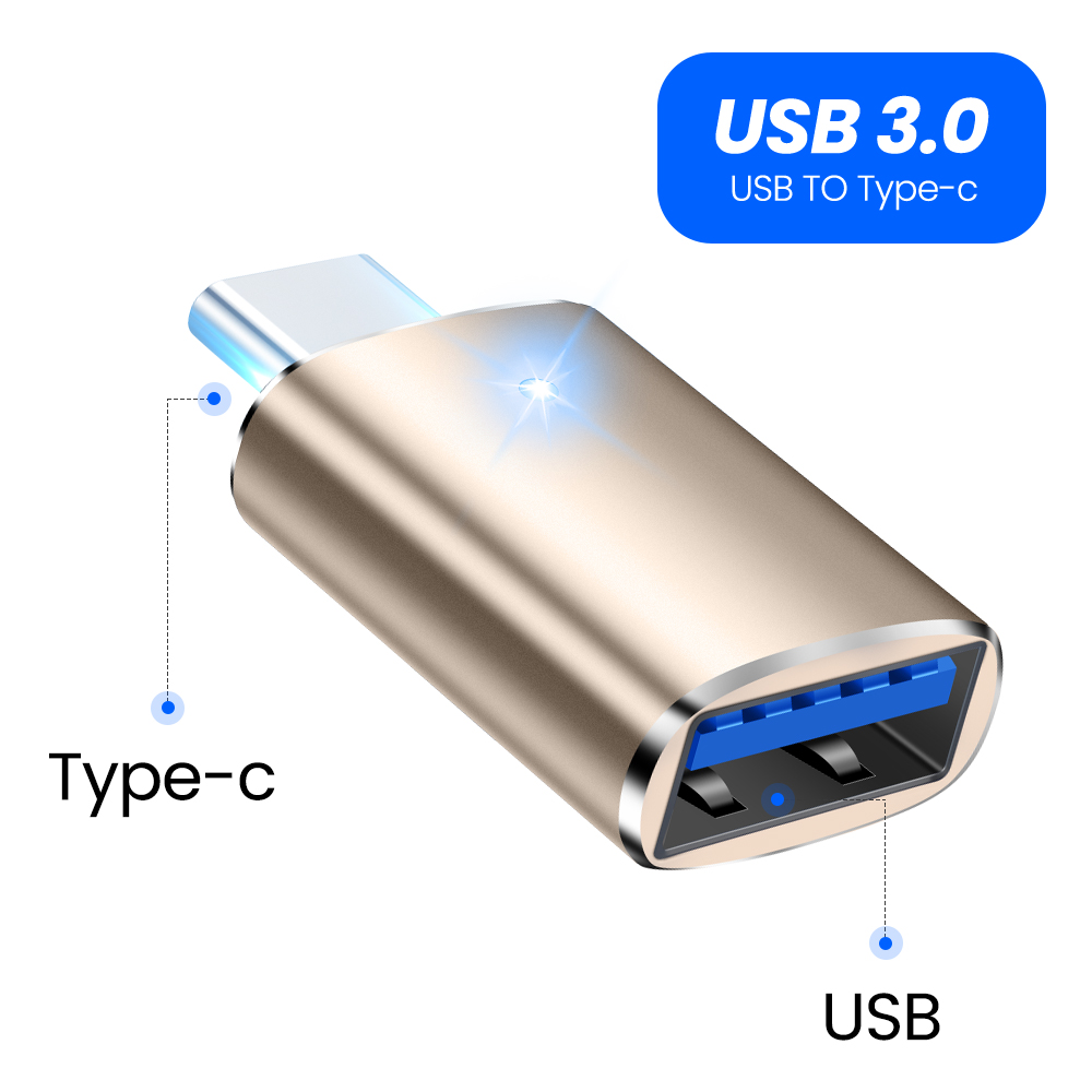 Elough OTG USB C Adapter USB 3.0 To Type C For Xiaomi Samsung USB type C Male To Micro USB Female Converter USBC OTG Connector: Gold 2led