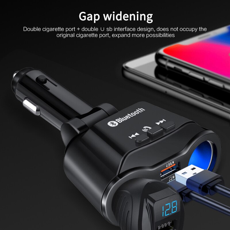 Car MP3 Player Bluetooth 5.0 Car Handsfree FM Transmitter Cigarette Lighter Dual USB Charger Expand Support U Disk Music Play
