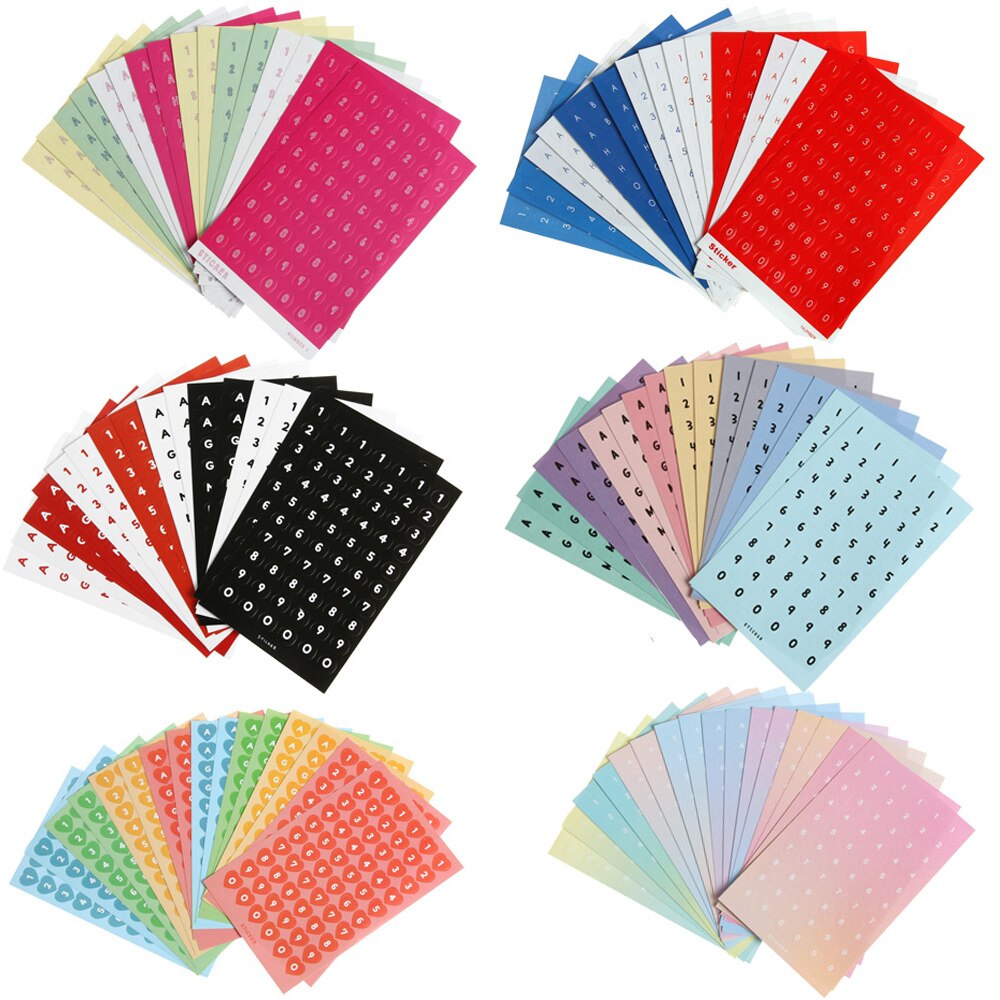 16Sheets Colorful DIY Numbers Letters Stickers Self Adhesive Small Clothing Mark Labels Stickers School Paper Sticker Office Dec