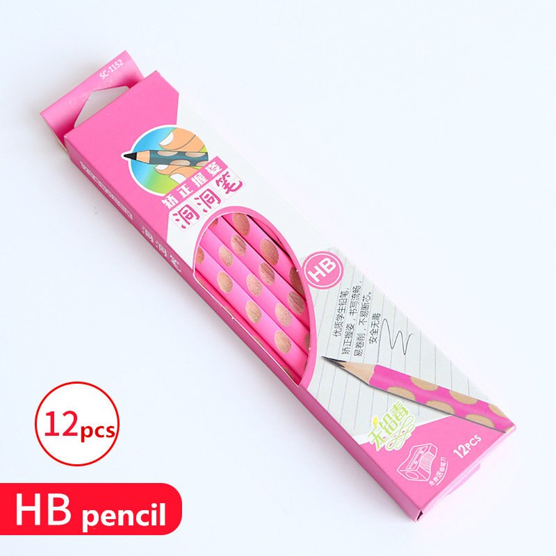 12 Stks/set Gat Potlood Hb Potlood Briefpapier Schrijven Levert Driehoek Leuke Potloden Voor School Basswood Kantoor Kids Lapices: Pink