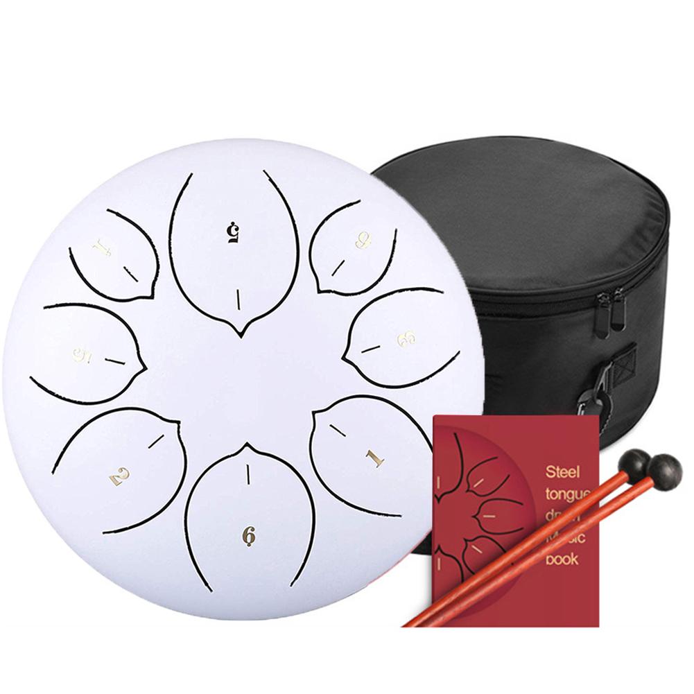 6 Inch 8 Inch Stalen Tong Drum Set 8 Tune Tong Drum Hang Drum Met Gewatteerde Drum Tas Hamers Stickers ondersteuning: 8inches White