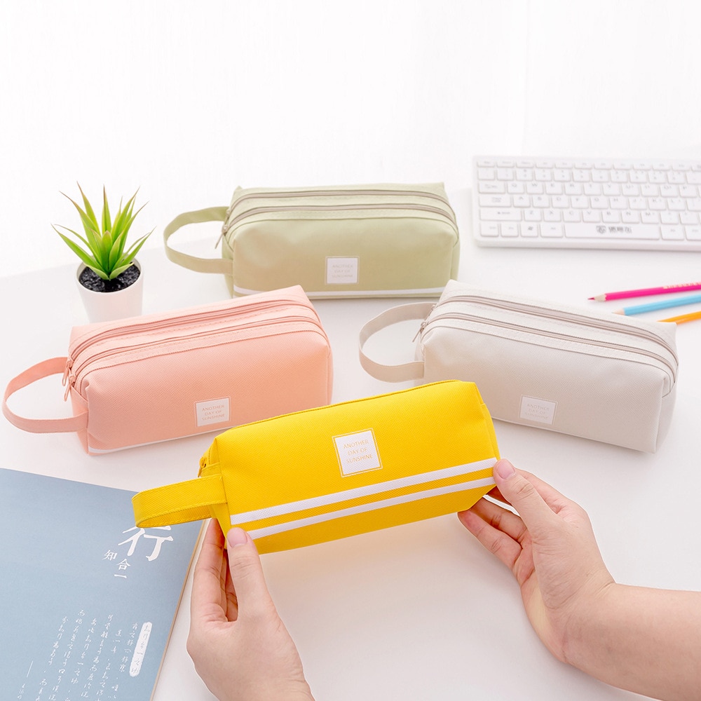 Double Layer Zipper Large Pencil Case Kawaii School Pencilcase Big Pen Box For Girls Cute Stationery Supplies Bag