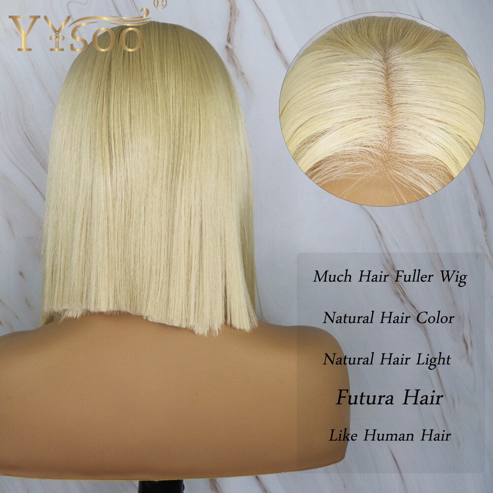 Yysoo 613 Blonde Color13x6 Korte Lijmloze Synthetische Lace Front Pruiken Voor Vrouwen Futura Straight Hittebestendige Bob Pruik Dagelijks Gebruik