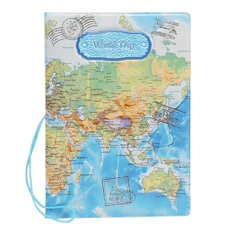 Leather World Map Passport Holder Passport Cover Organizer Travel Card Case Document PVC Cover File Wallet