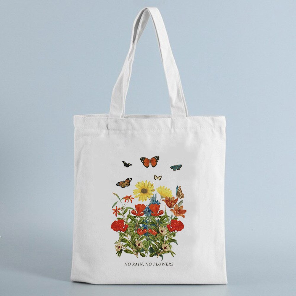 Mulheres Saco de Compras com Rose Flores Imprimir Lona Eco Sacola de Compras Reutilizável Sacos de Livro Estudante Saco de Pano Feminino Bolsa de Ombro: B0010-TBWH-M