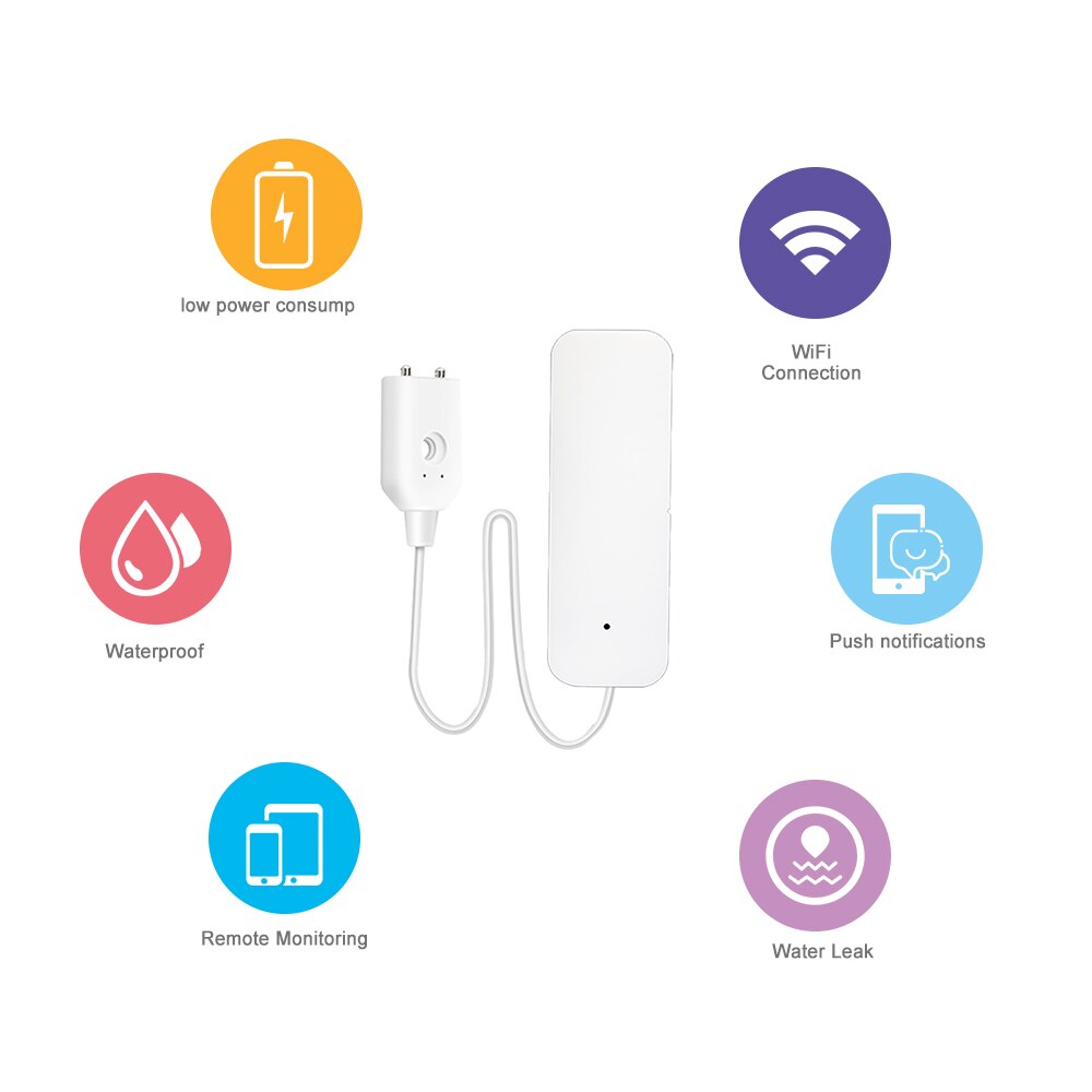WIFI Water Leak Sensor Water Leakage Intrusion Detector Alert Water Level Overflow Alarm Tuya Smart Life App Remote Control