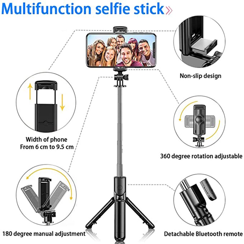 Selfie stick statief bluetooth selfie stick met draadloze afstandsbediening 3 in 1 uitschuifbare selfie stick voor iphone samsung galaxy huawei