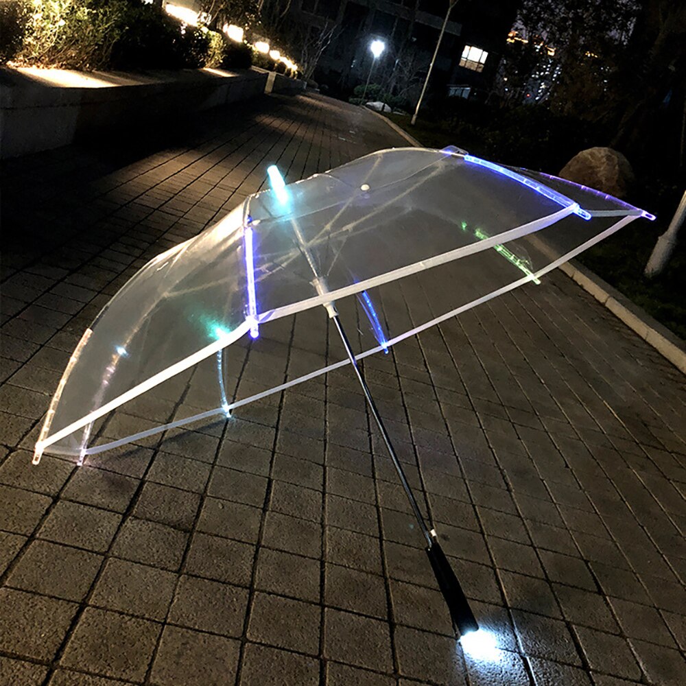 Parapluie LED coloré, lampe de poche électronique parapluie lumineux transparent, style de décoration pour la maison