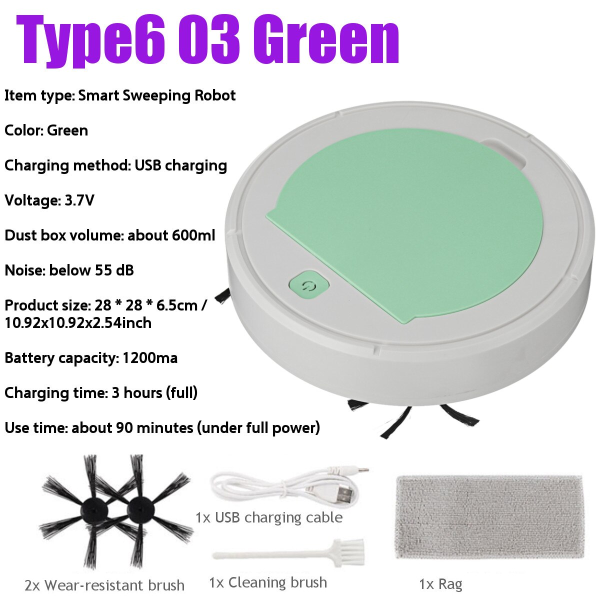 7 Stijlen Volautomatische Smart Robot Stofzuiger Usb Opladen Vegen Robot Droge En Natte Mop Uv Desinfectie Cleaner: Type6 03 Green