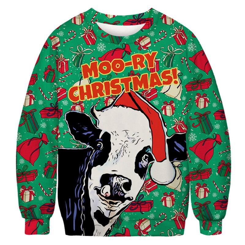 Ugly Christmas Sweater 3D Cows Printed Party Xmas Sweaters Tops Men Women Long Sleeve Hoodie Sweatshirt Pullover Jumpers: BFT093 / M