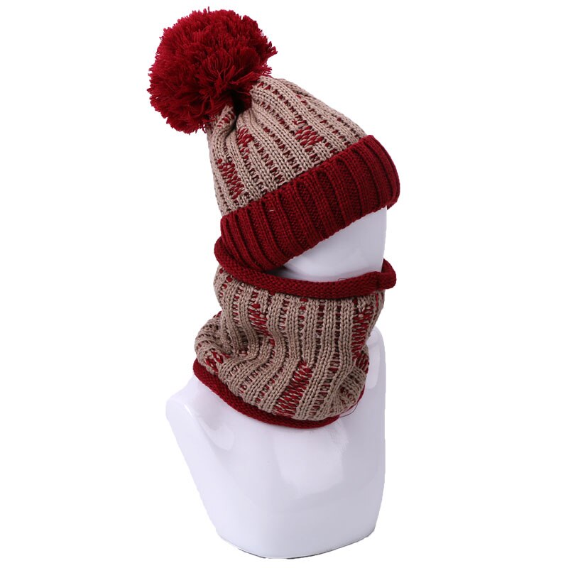 Vinter varm beanie hat tørklæde sæt kvindelige hatte med foring udendørs strik tyk vindtæt kvinder ring tørklæde pompon hat to-delt sæt: H