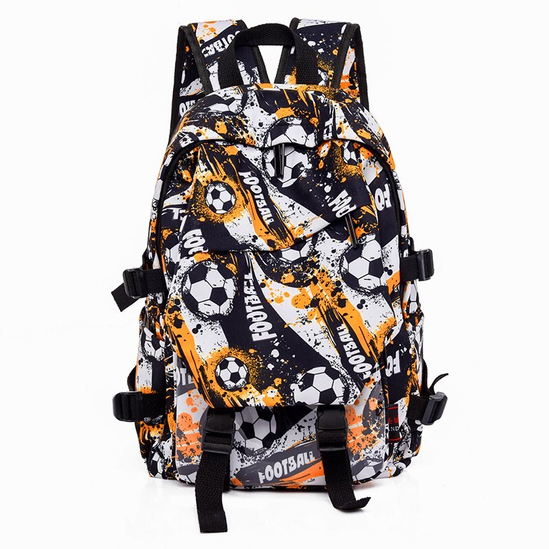 Impressão de futebol oxford mochilas para homens adolescentes meninos grande espaçoso estudante escola saco de viagem portátil mochila livro h47cm: Laranja / 30X16X47cm