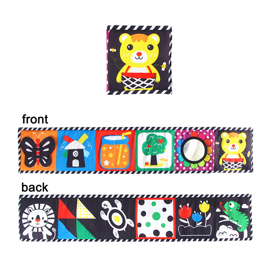 Libro de tela sensorial, juguetes para bebés de alto contraste de 0 a 12 meses, juguetes para cuna para recién nacidos, libros de tela de animales en blanco y negro, libro para bebés Montessori: Gris