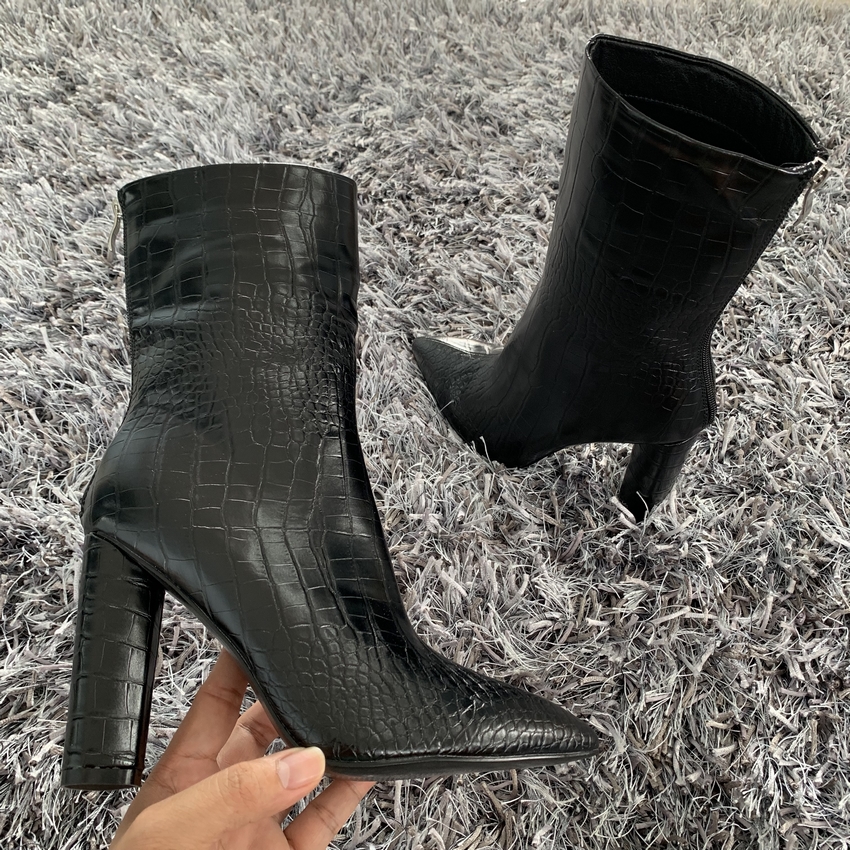Dam ankel boots dragkedja spetsiga tå skor 10.5cm höga klackar kvinnliga boots fest skor kvinnor vinter