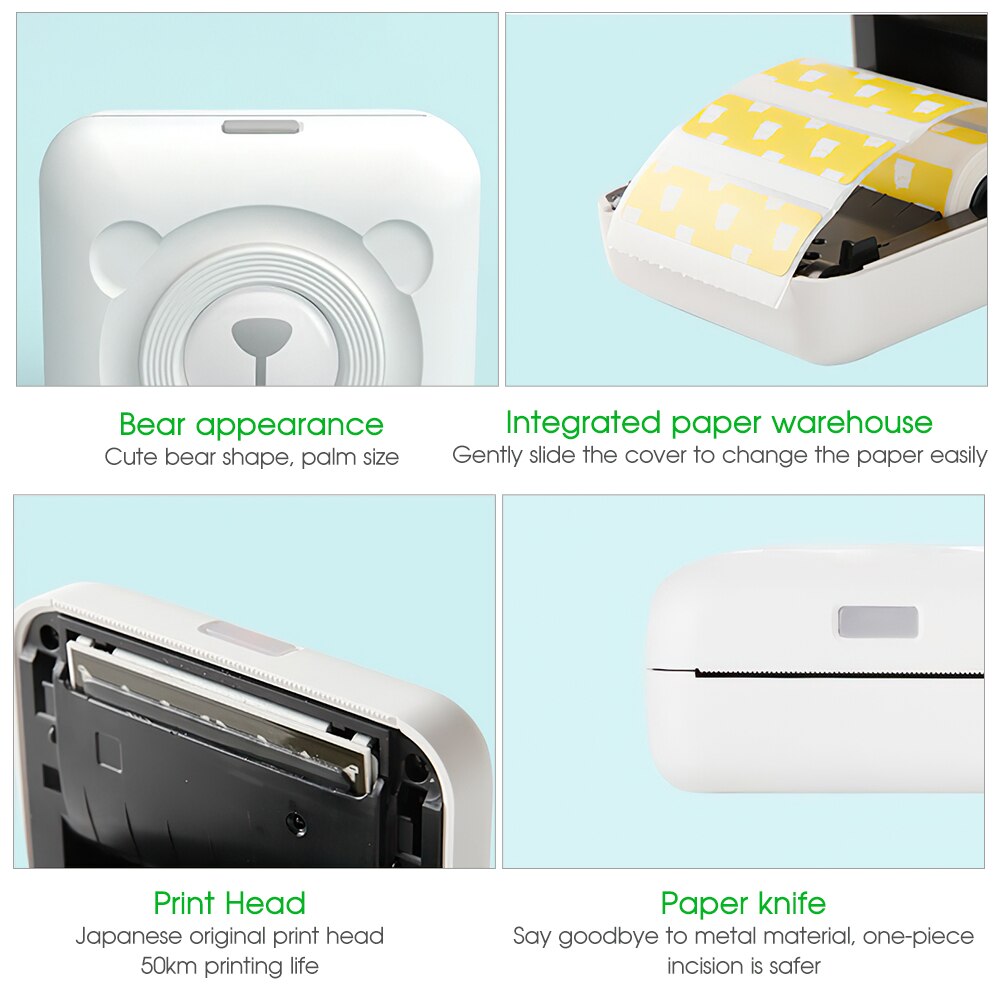 Mini Thermal Printer Portable Pocket Photo Printer Student Wrong Question Printer with Printer Paper for Android Windows Systems