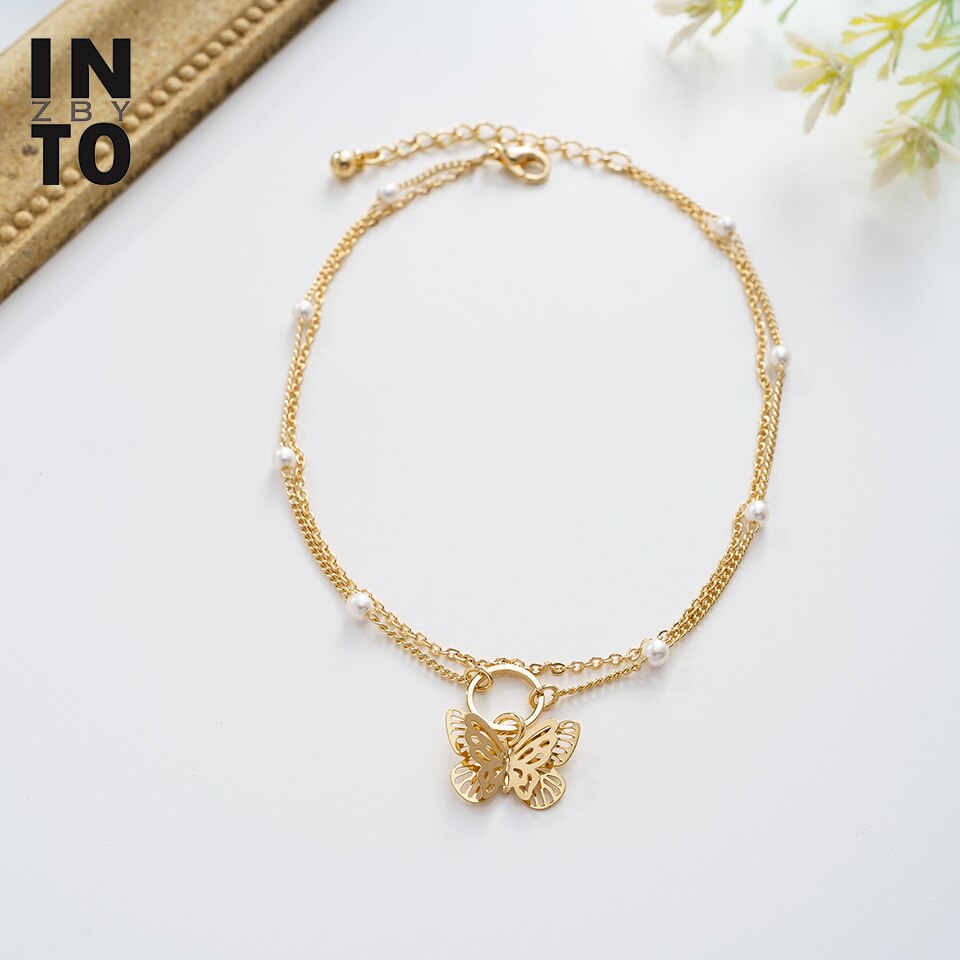 Into Crystal Butterfly Ankle Bracelet For Women Gold Color Chain Summer Beach Charm Anklet Bracelet On Leg Foot Jewelry