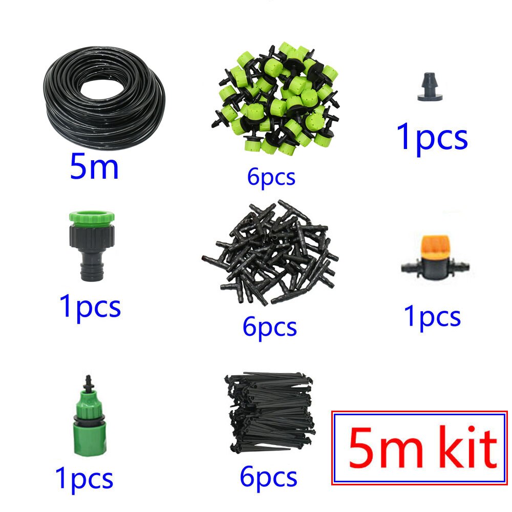 Sistema de riego por microgoteo automático para jardín, kit de autoriego por aspersión de 8 agujeros con gotero verde ajustable, 5-60M, 1/4 pulgadas: 5m