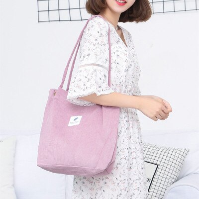 Canvas Women's Bag Thickened Corduroy 4-Way Buckle Bag Large Capacity Portable Shoulder Bag: Pink