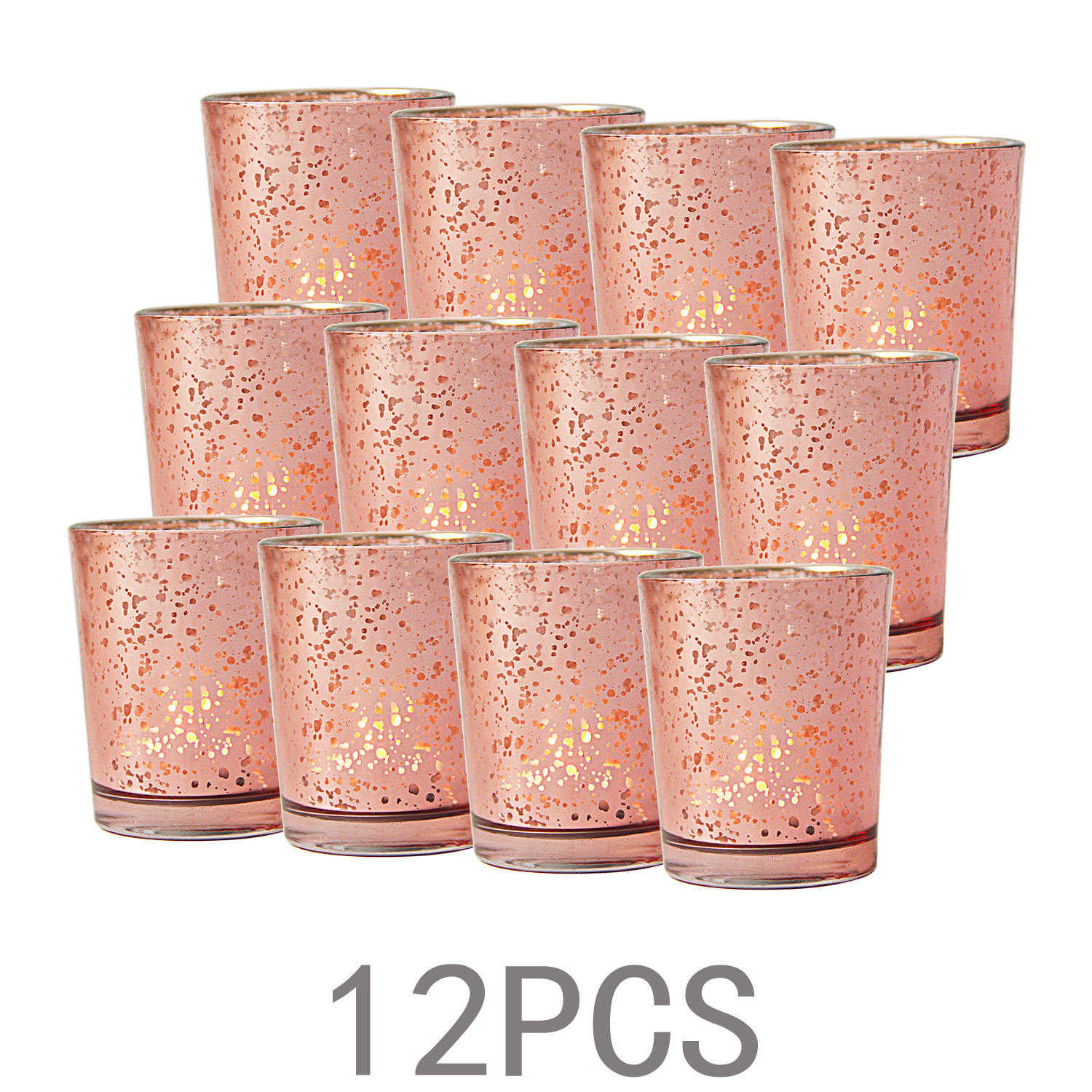 12pcs Votive Candle Holder Wedding Centerpieces for Table Glass Tealight Candle Holders Bulk for Party Home Decor Rose Gold