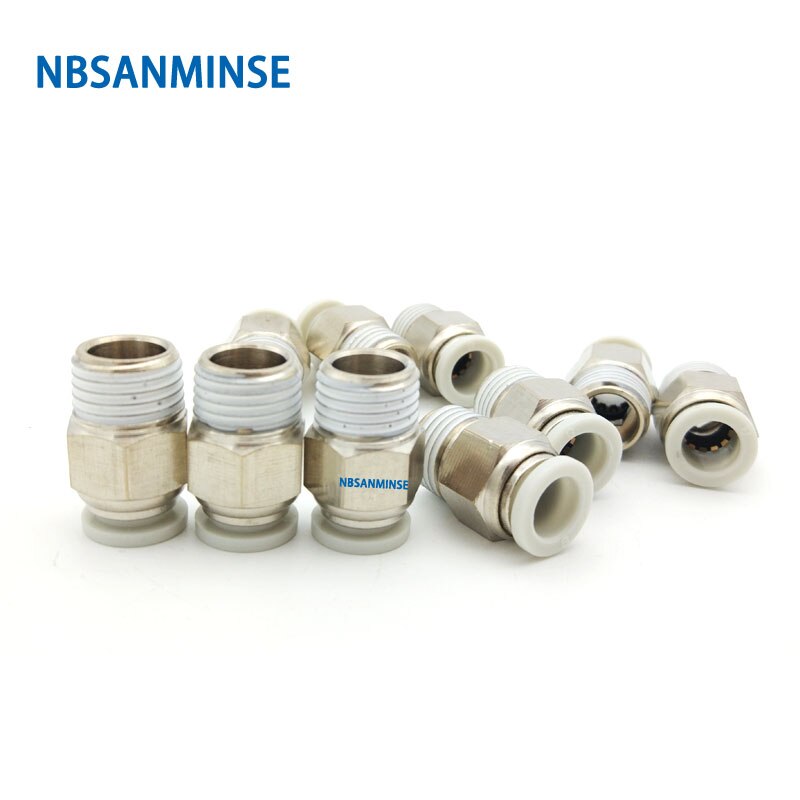 10 stks/partij PC M5 M6 1/8 1/4 3/8 1/2 Buis Pneumatische Push In Connector Koppeling Air Male Fitting Plastic connector Sanmin