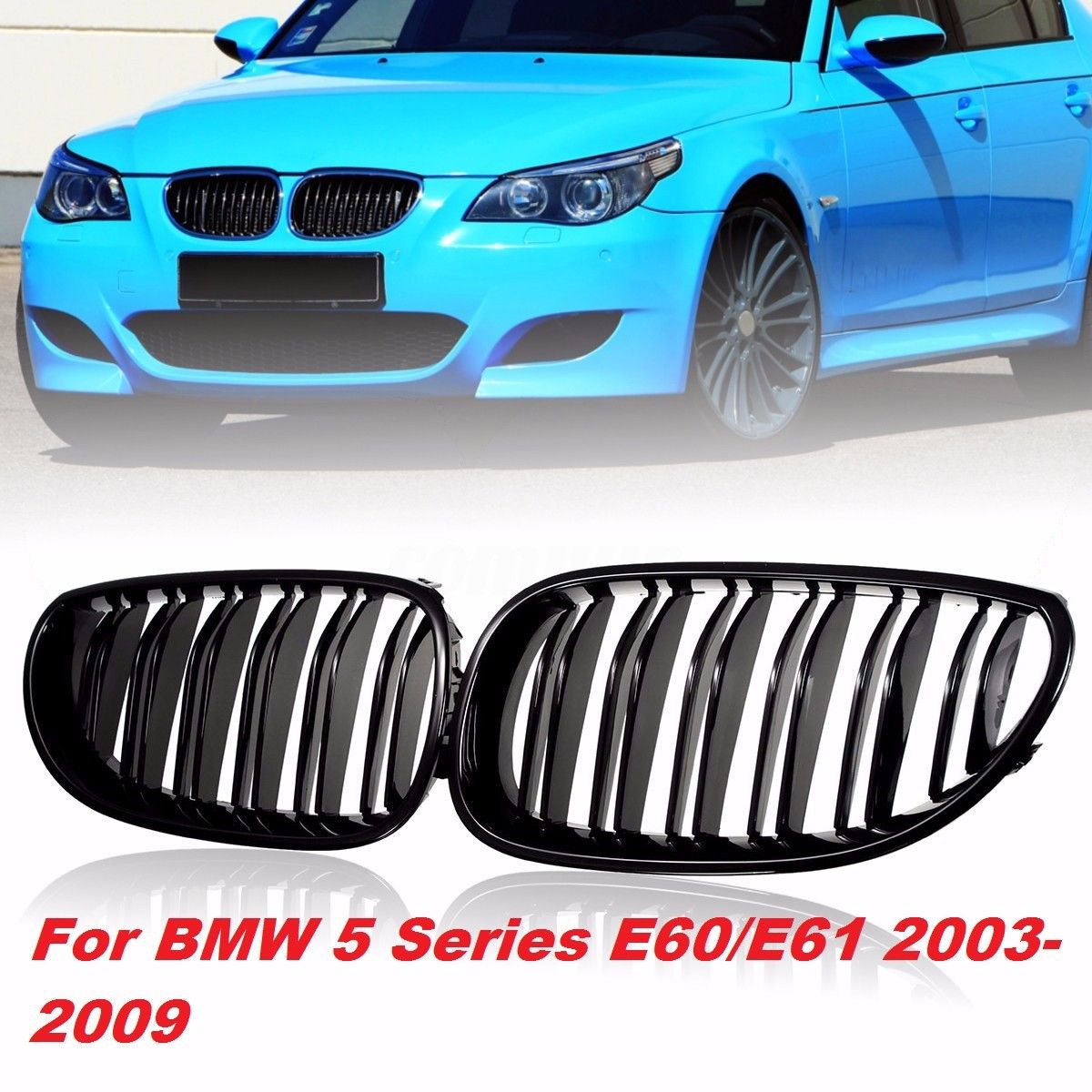 2 Stuks Voor Roosters Nier Grill Heldere Zwarte Dubbele Lijn Grille Voor Bmw E60 E61 5 Serie 2003 front Nieren