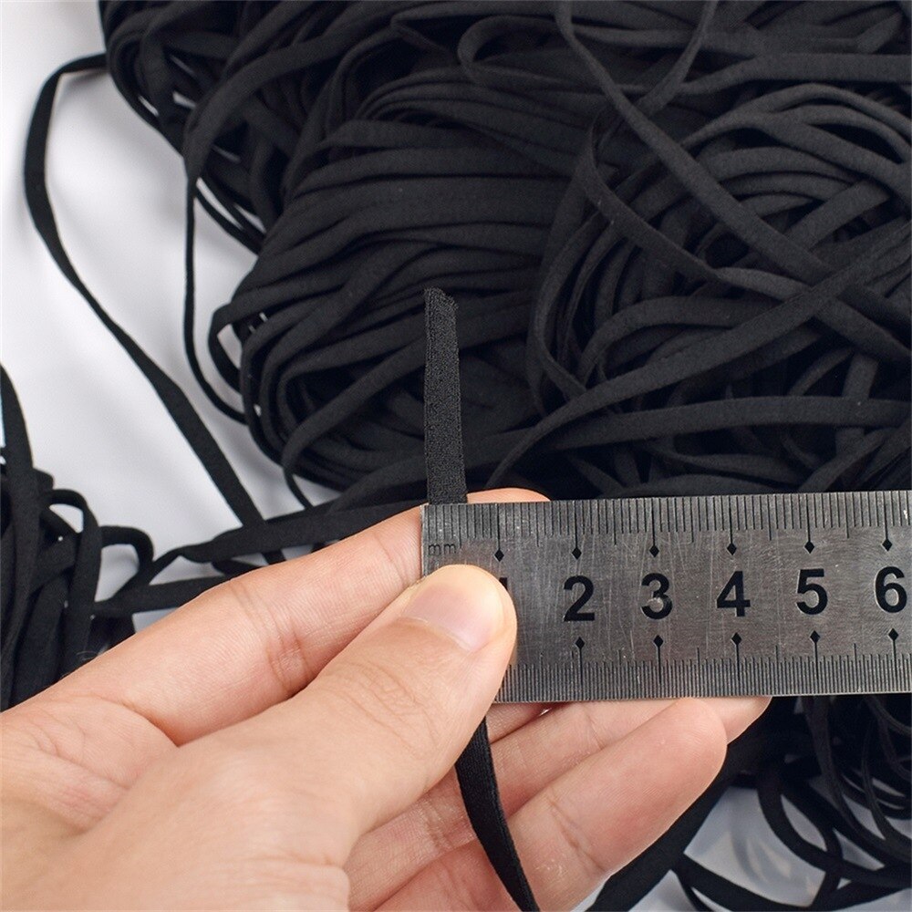 3/5mm muns mask elastiskt band snöre ansiktsmask vit svart rep gummiband tejp öronsnöre rund platt öra hängande gör-det-själv-tillbehör