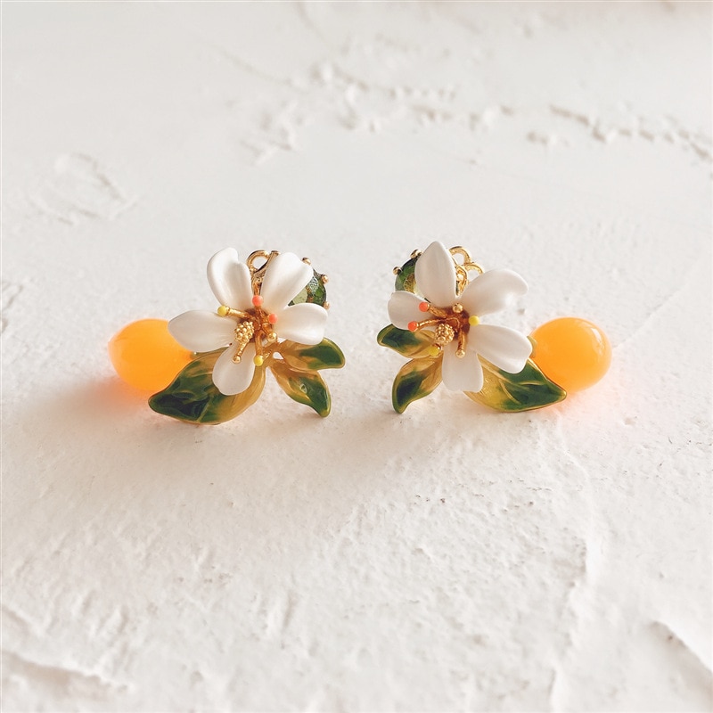 Romantisk søte oransje blomster perle ørering ring armbånd armbånd halskjede smykkesett for kvinner hvite blomster smykker