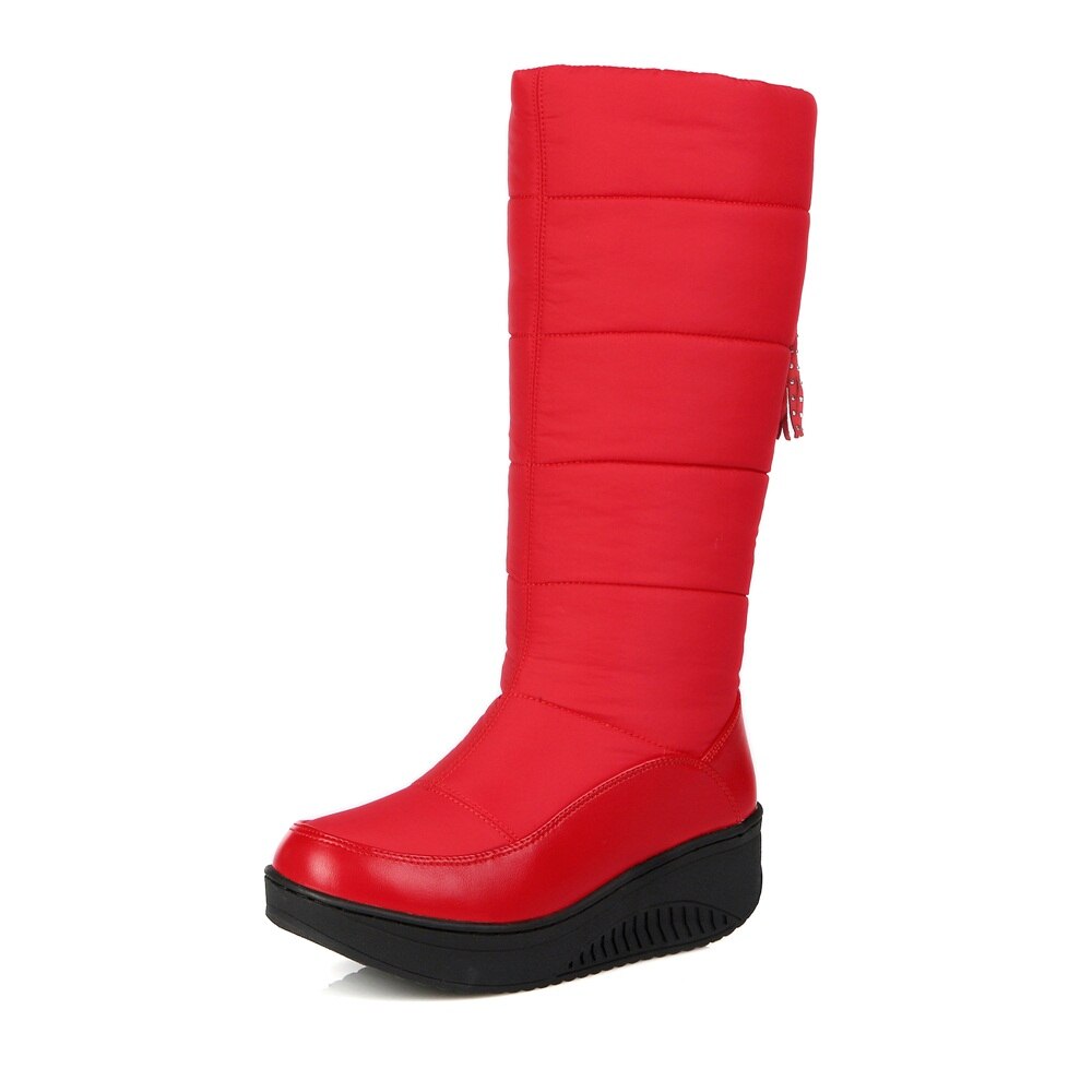 MEMUNIA komen mid kalf laarzen vrouwen warm houden snowboots winter mode med hakken waterdichte schoenen maat 35 -44: red / 12