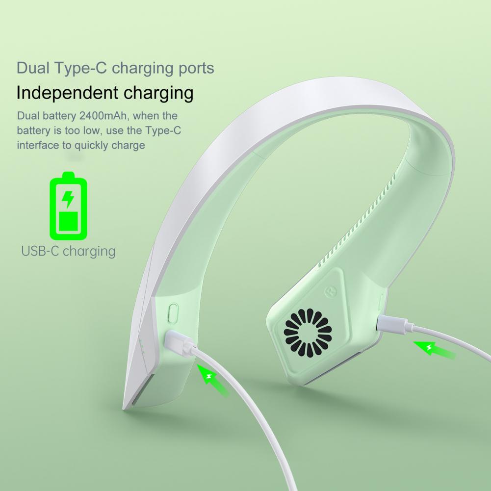 Hanging Neck Fan USB Powered Fast Charge Electric Fan Headphone Mini Cooling Portable Neck Fan for Work Outdoor Summer