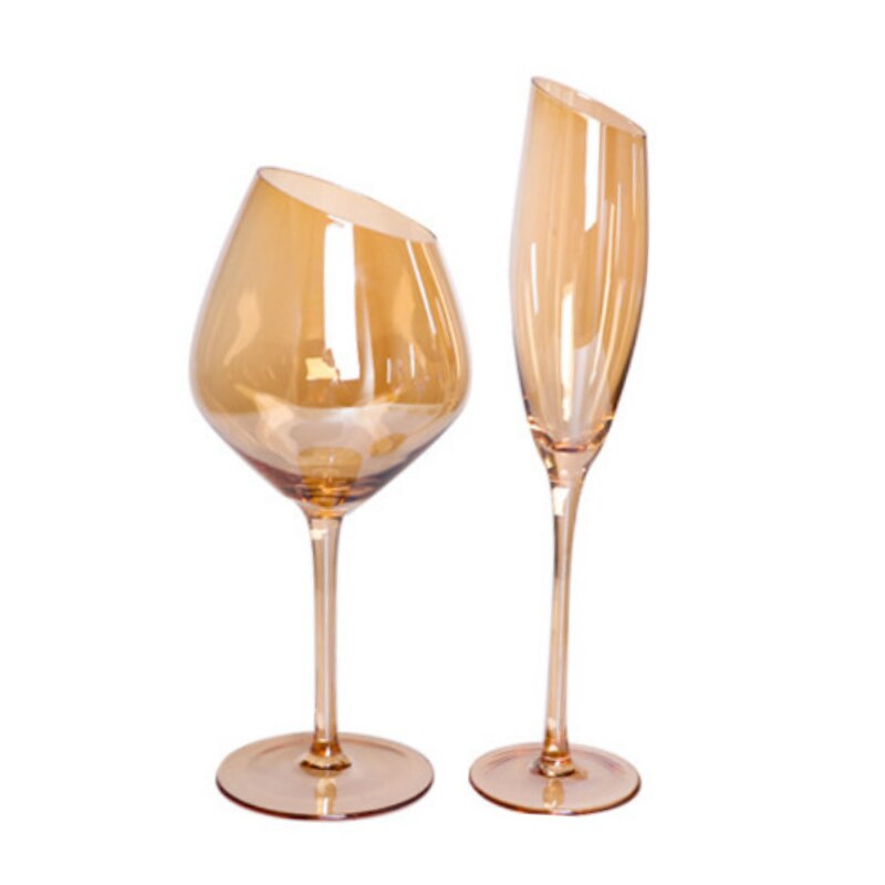 Copa de corte oblicuo de Arte de , Copa familiar de 200-600ml, Color arcoíris, gris ahumado, ámbar, vino tinto, champán, vino