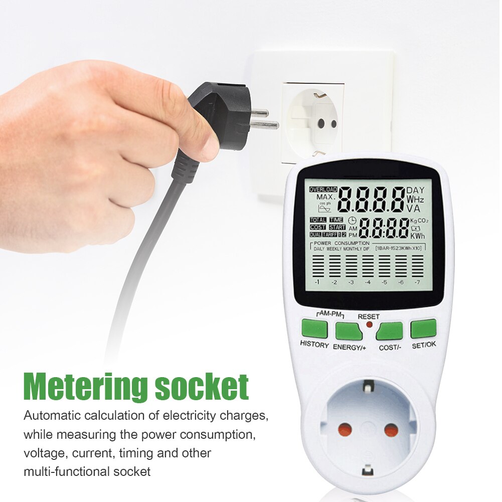 Digital LCD Energy Meter Electricity French Measuring Outlet Power Analyzer