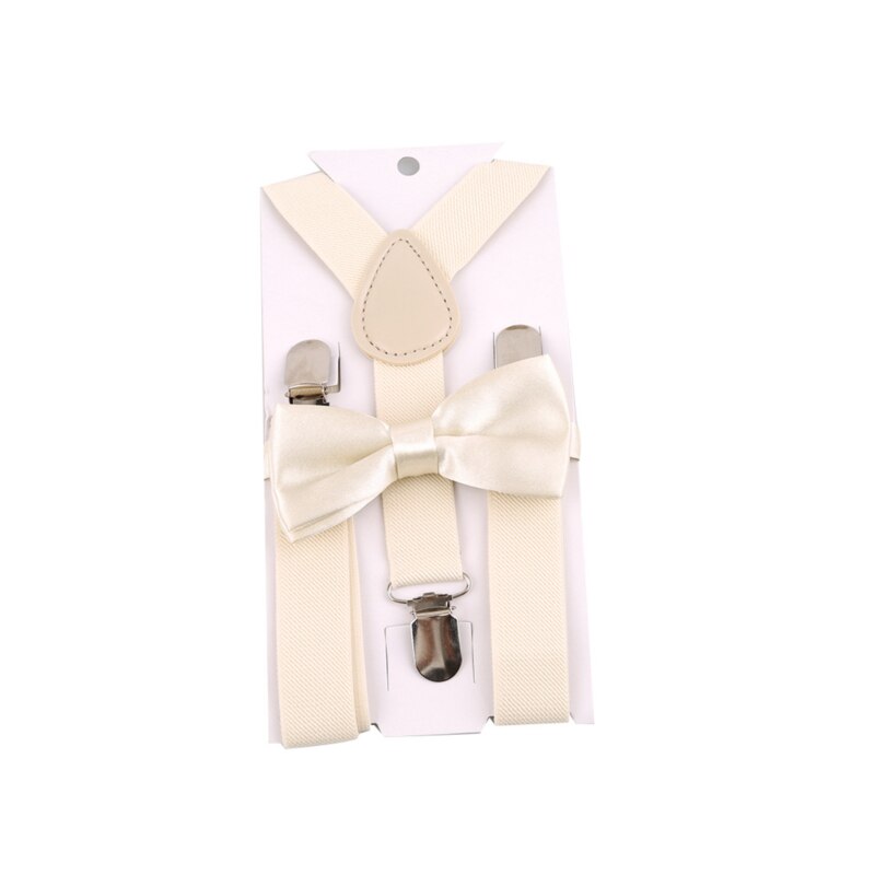 Kids Suspenders With Bowtie Children Bow Tie Set Boys Braces Girls Adjustable Suspenders Baby Wedding Ties Accessories: Ivory