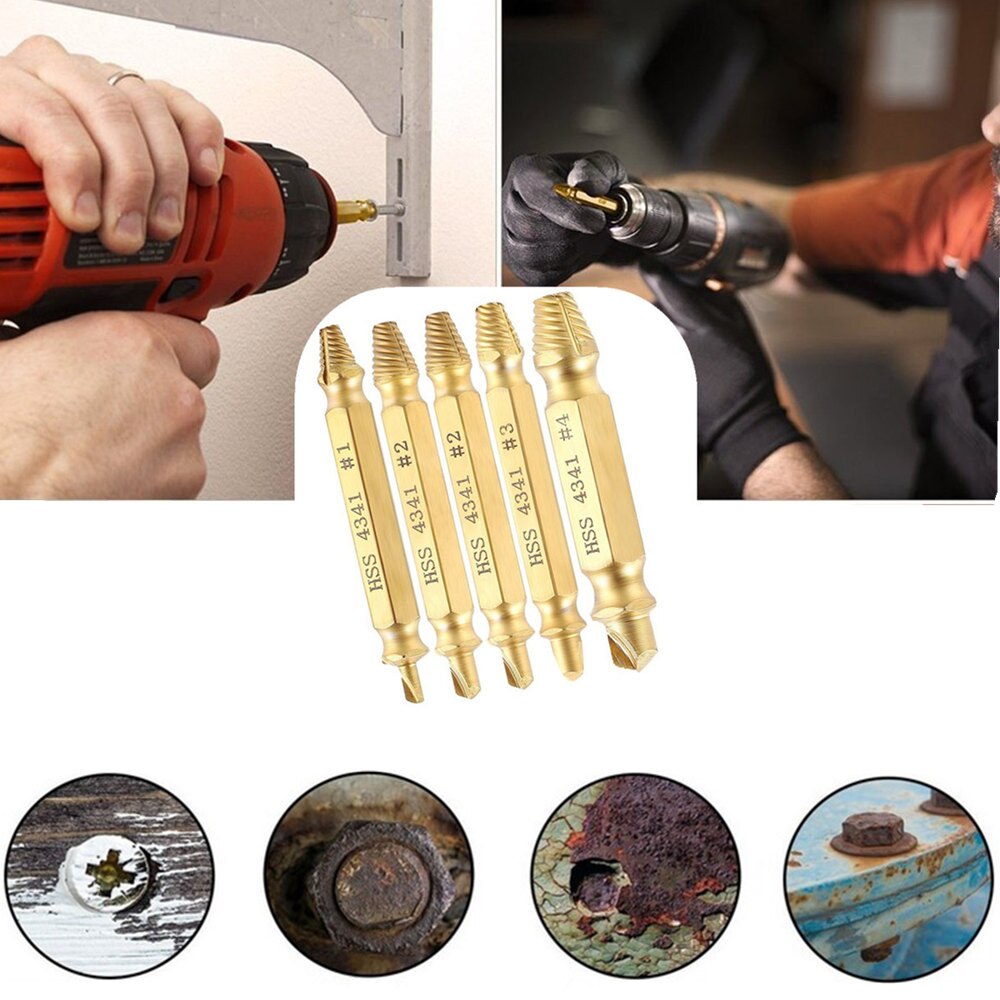 5pcs Damaged Screw Extractor Drill Bits Guide Set Broken Speed Out Easy out Bolt Screw High Strength Remover Tools Z0601
