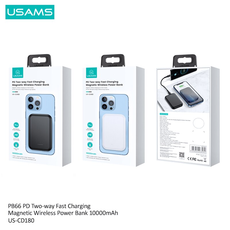 USAMS 20W 10000mAh magnetisch kabellos Schnell Ladung Energie Bank PD Zwei Weg Schnelle Aufladen Energie Für iPhone 12 13 batterie Pack