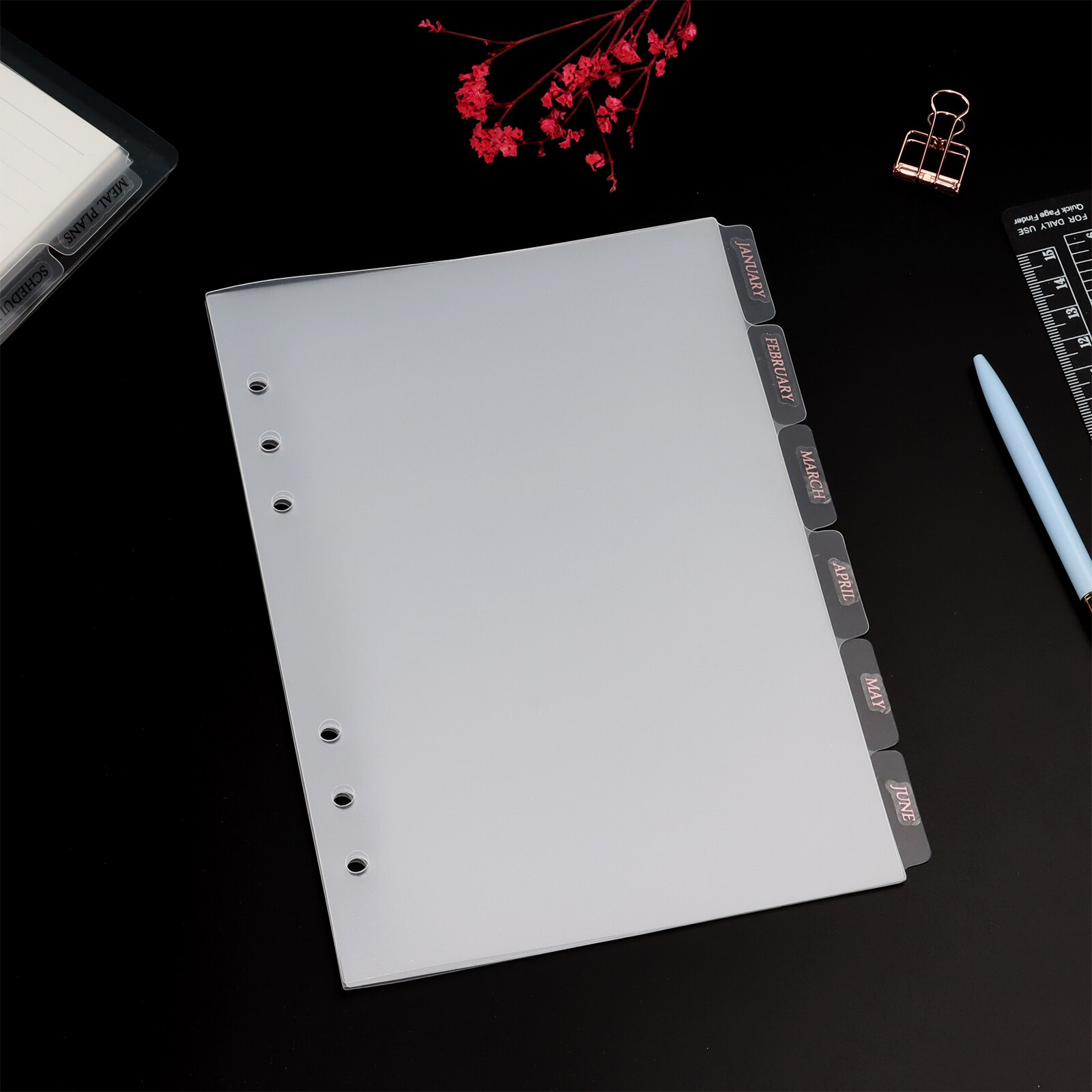 Plastic A5 Ringband Verdelers Voor Bindmiddelen Met 6 Stuks Tab En 1 Vel Rose Gouden Stickers