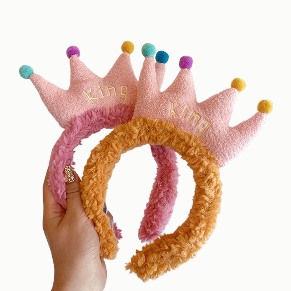 Diadema para de cumpleaños, diadema de felpa para lavado de cara y cabeza, de corona adorable, banda para el pelo adecuada para maquillaje